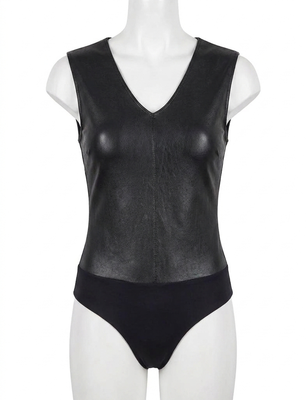 NEW COMMANDO women's faux leather deep v bodysuit in black